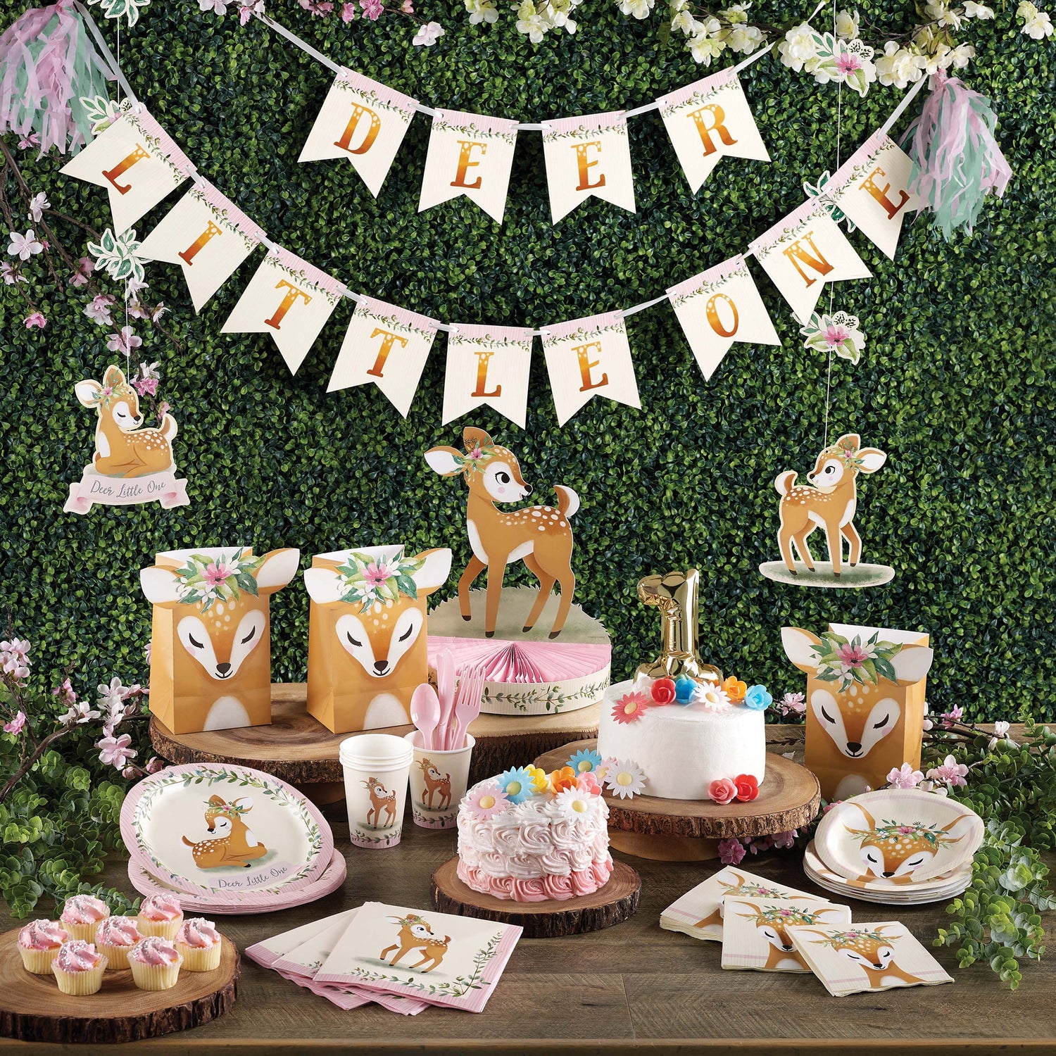 Little Deer Party Supplies displayed on a table