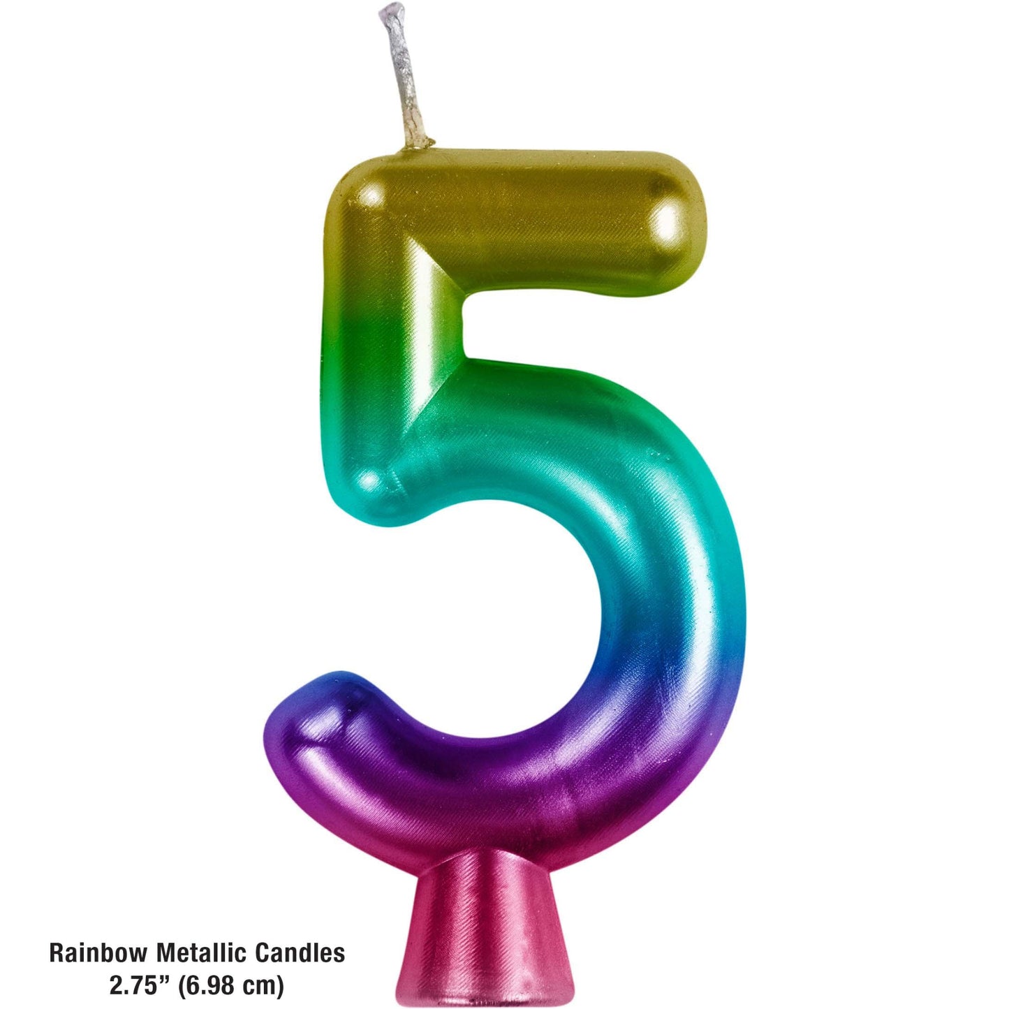 Rainbow Metallic 5 Birthday Candle 12 ct Dimension Image