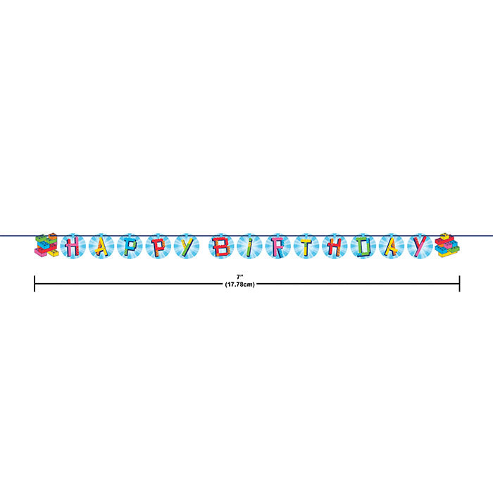 Block Bash "Happy Birthday" Toy Blocks Ribbon Banners 12 ct dimensions
