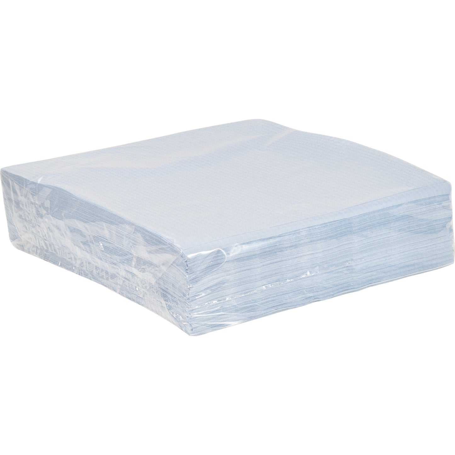 Stack of blue napkins in packaging on a white background