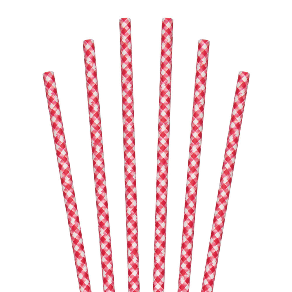 7.75" Red Gingham Jumbo Paper Straws - 4800 ct.