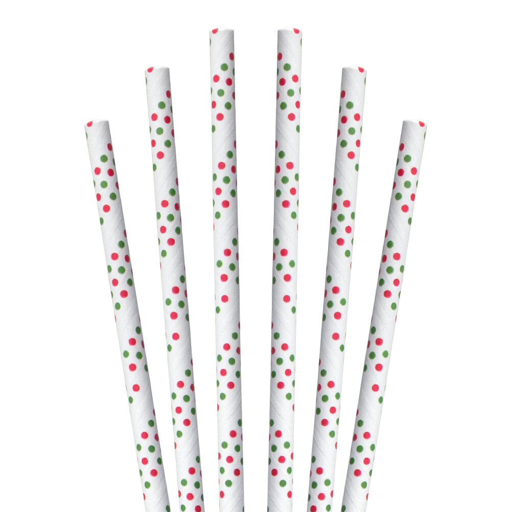 7.75" Green and Red Dots Jumbo Paper Straws - 600 ct.