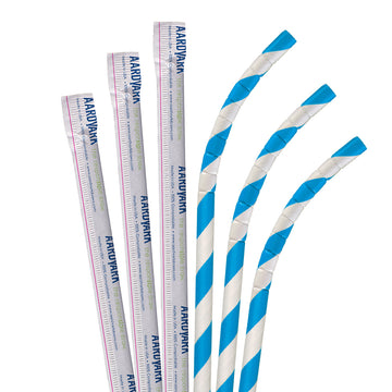 7.75" Wrapped Blue Striped Eco-Flex Paper Straws - 3200 ct.