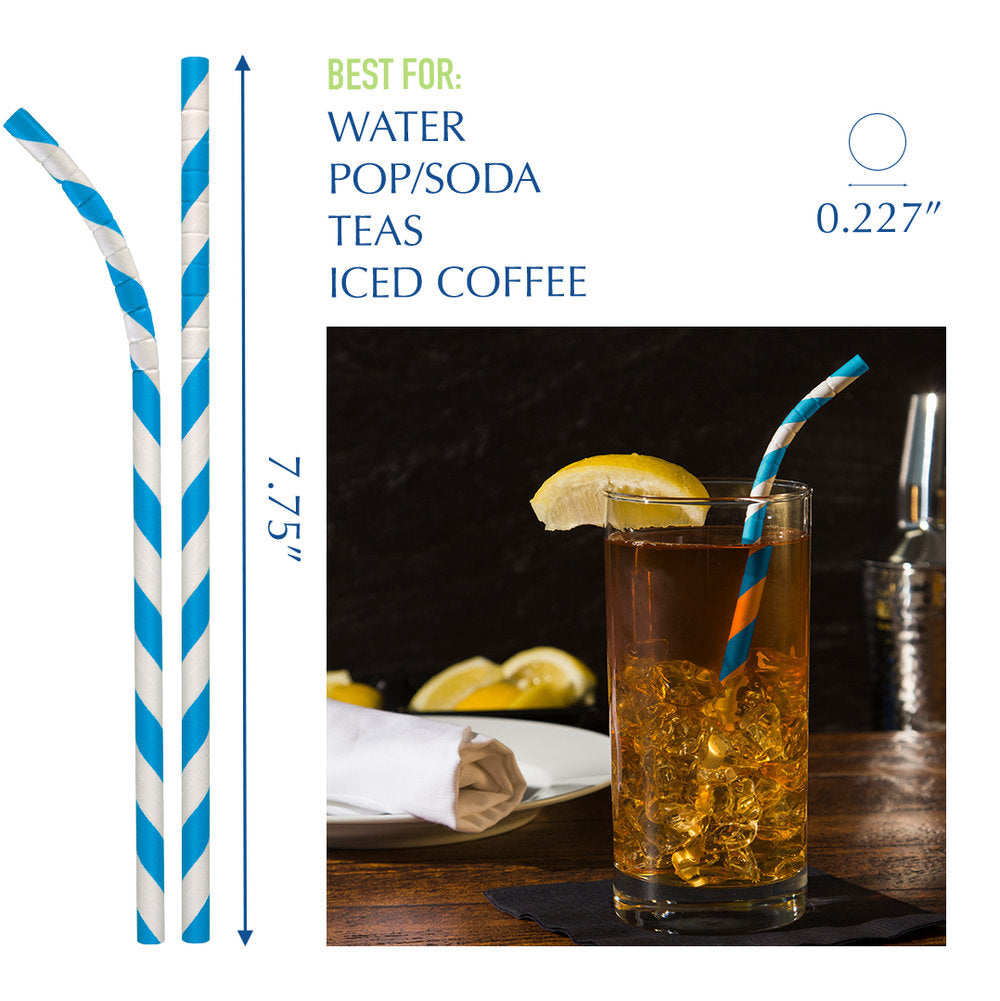 7.75" Blue Striped Eco-Flex Paper Straws - 4800 ct.