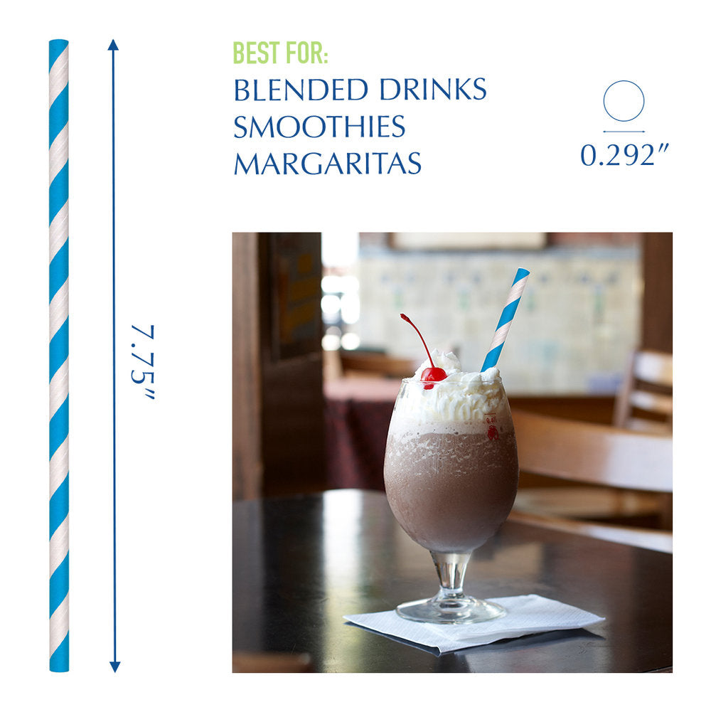 7.75" Wrapped Blue Striped Giant Paper Straws - 2400 ct.