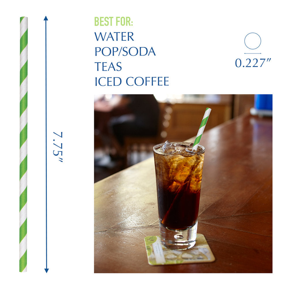 7.75" Wrapped Green Striped Jumbo Paper Straws - 3200 ct.
