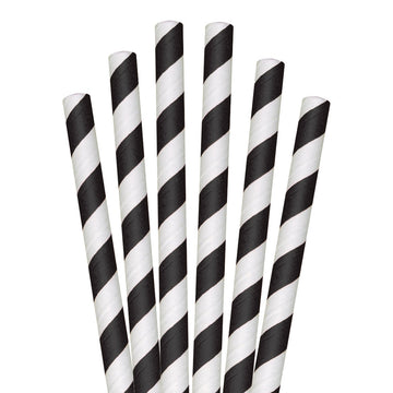 8.5" Black Striped Colossal Paper Straws - 1480 ct.