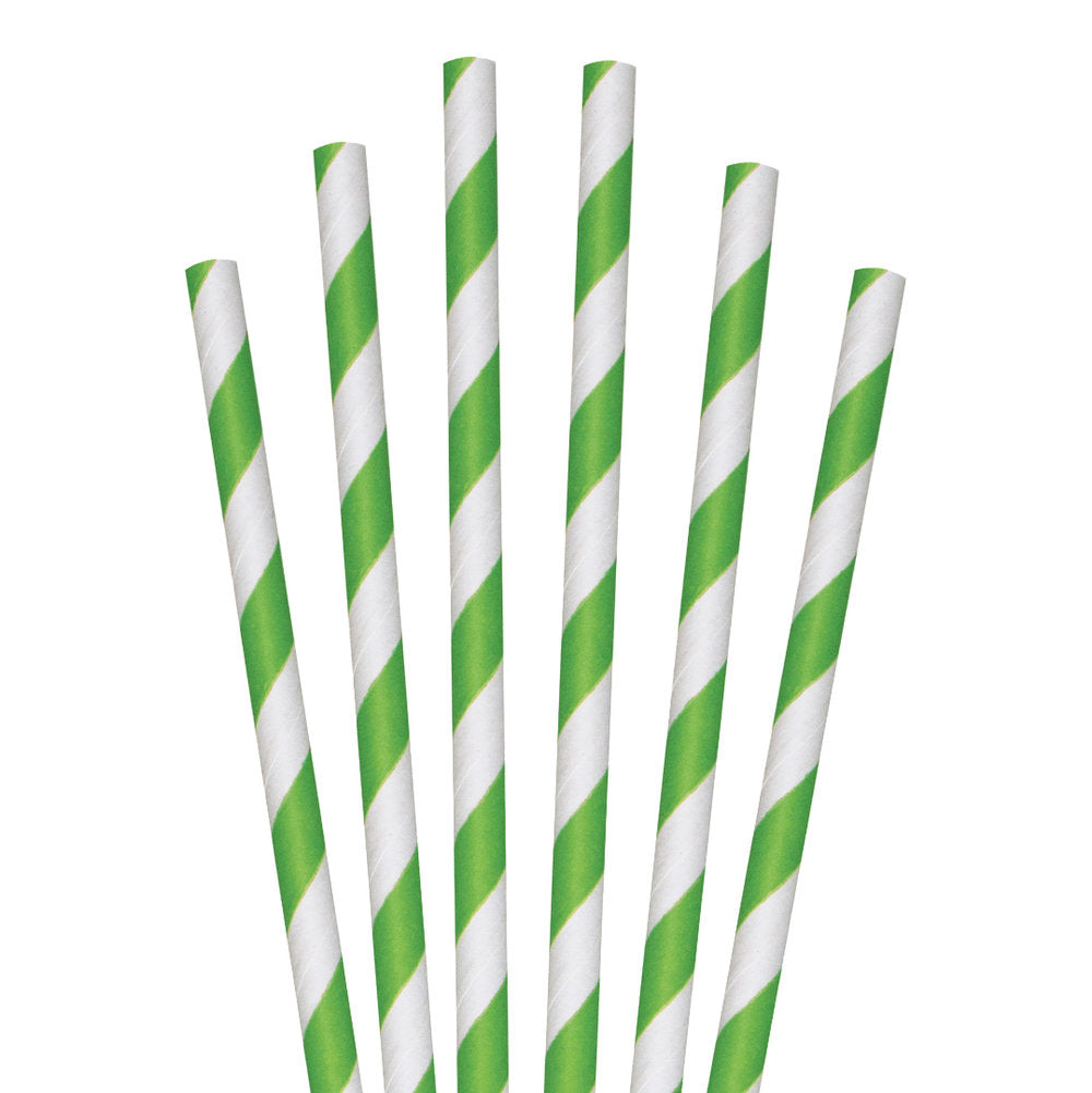 7.75" Green Striped Jumbo Paper Straws - 4800 ct.