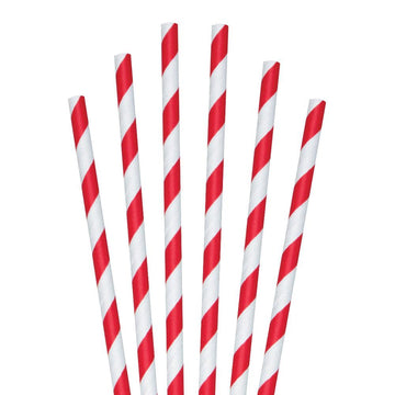 5.75" Red Striped Cocktail Paper Straws - 7000 ct.