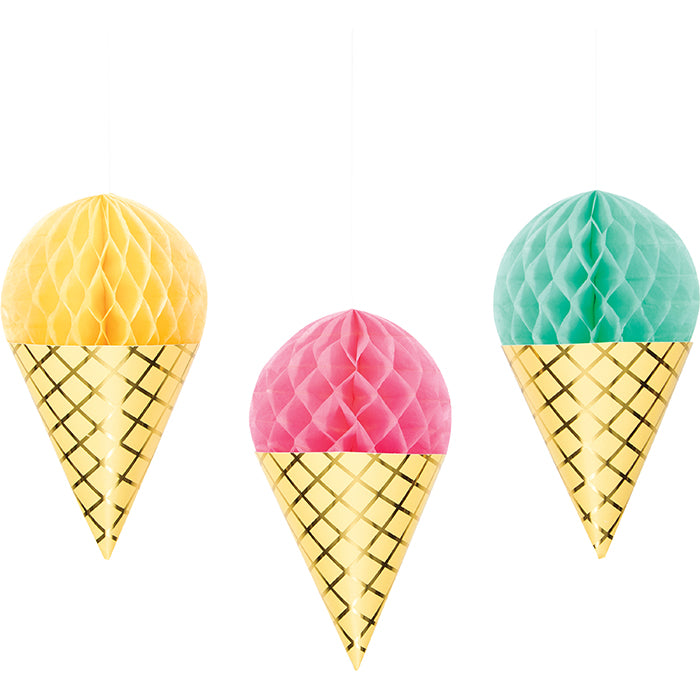 Ice Cream Party Hanging Honeycomb Ice Cream Decorations 18 ct