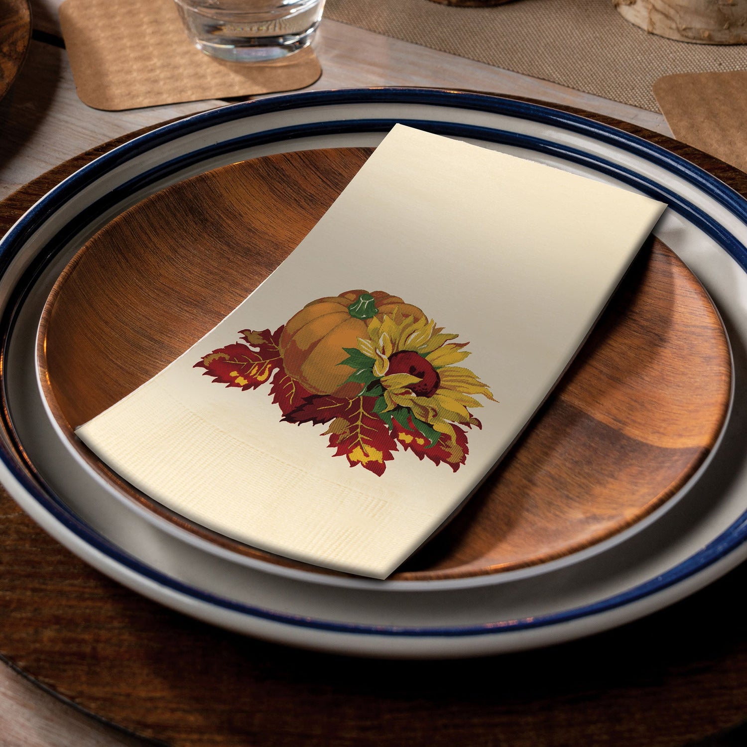 Fall Bounty Dinner Napkin on a plate