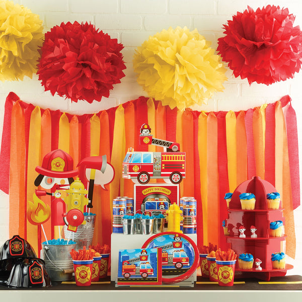 Fire Truck Party Supplies on a table
