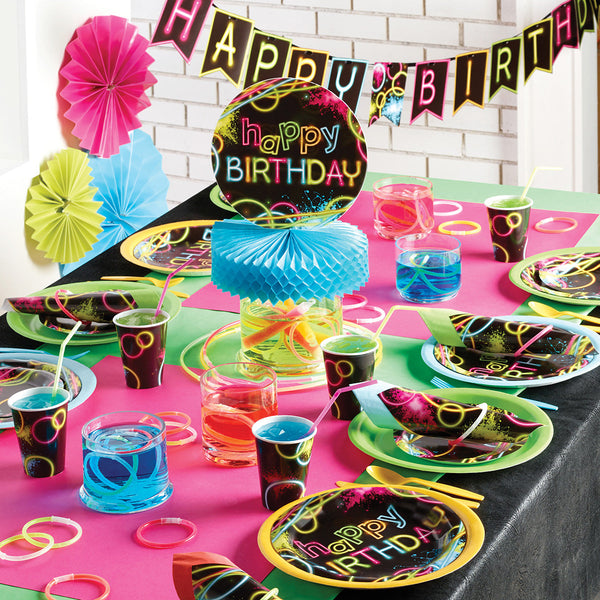 Glow Party Supplies displayed on a table