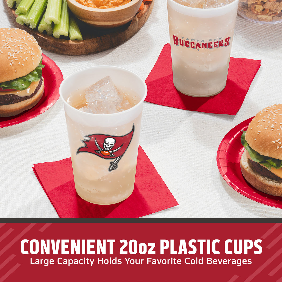 Officially Licensed Tampa Bay Buccaneers NFL Football 20 oz Plastic Cups 96 ct Bulk