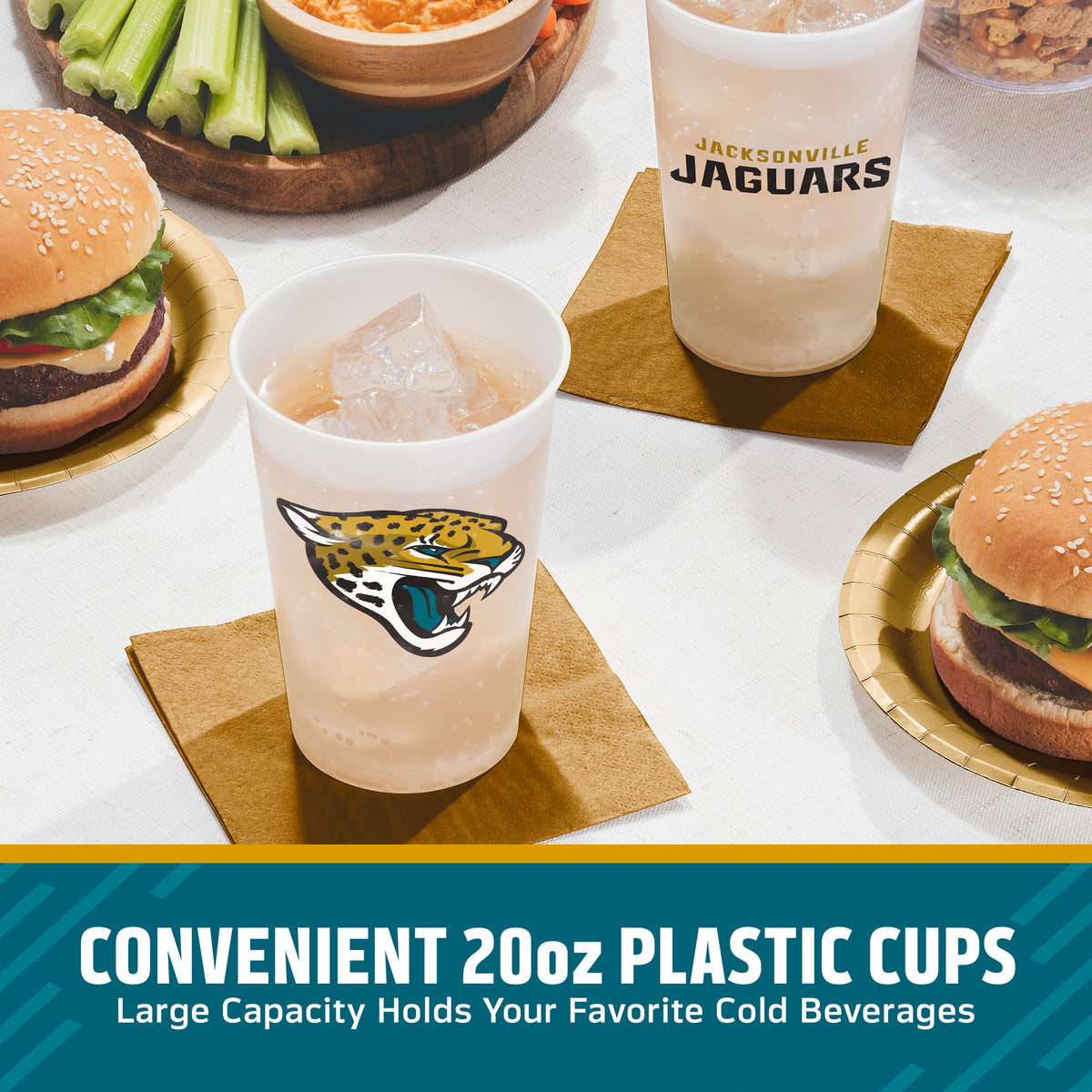 Officially Licensed Jacksonville Jaguars NFL Football 20 oz Plastic Cups 96 ct Bulk