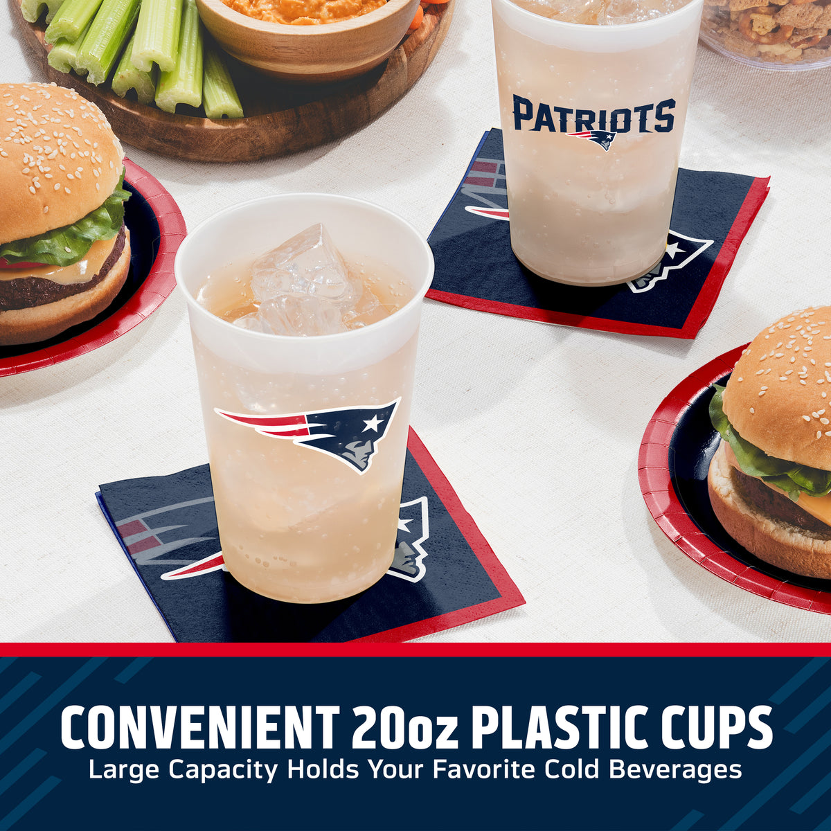 Officially Licensed New England Patriots NFL Football 20 oz Plastic Cups 96 ct Bulk