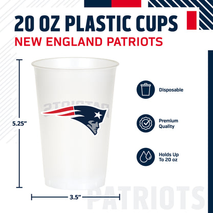 Officially Licensed New England Patriots NFL Football 20 oz Plastic Cups 96 ct Bulk
