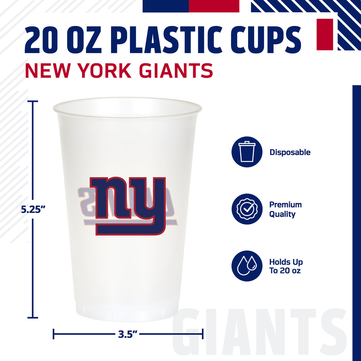 Officially Licensed New York Giants NFL Football 20 oz Plastic Cups 96 ct Bulk