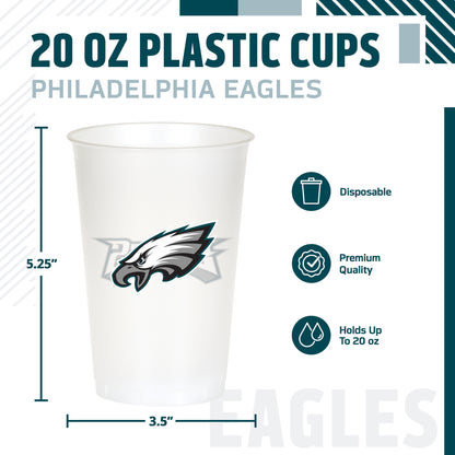 Officially Licensed Philadelphia Eagles NFL Football 20 oz Plastic Cups 96 ct Bulk