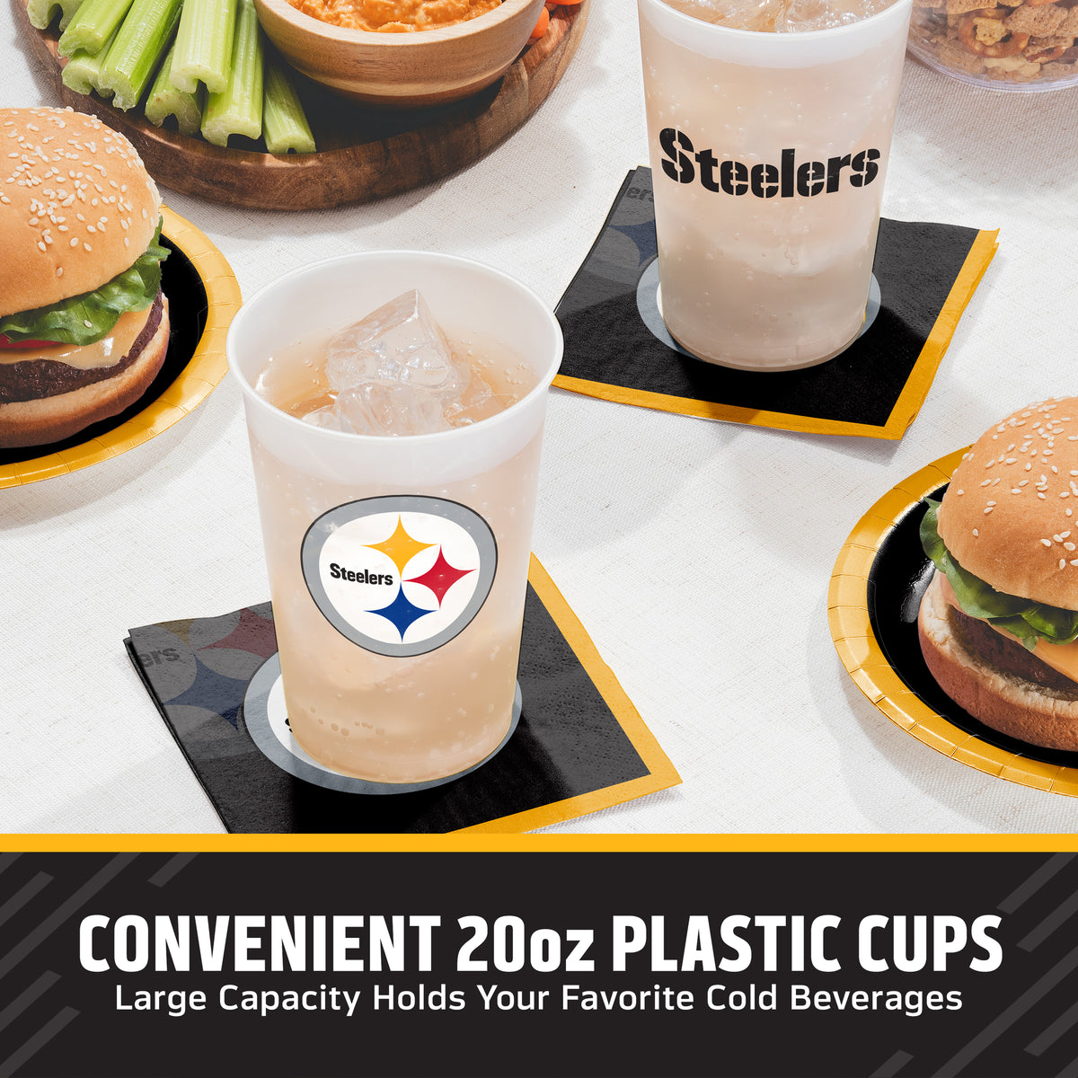 Officially Licensed Pittsburgh Steelers NFL Football 20 oz Plastic Cups 96 ct Bulk