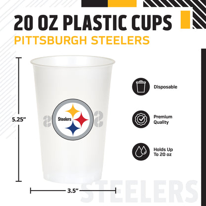 Officially Licensed Pittsburgh Steelers NFL Football 20 oz Plastic Cups 96 ct Bulk
