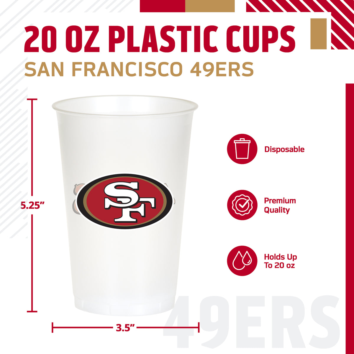 Officially Licensed San Francisco 49ers NFL Football 20 oz Plastic Cups 96 ct Bulk