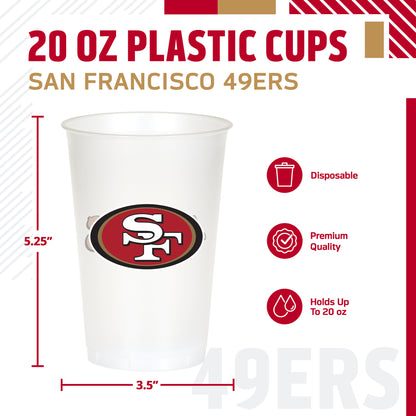 Officially Licensed San Francisco 49ers NFL Football 20 oz Plastic Cups 96 ct Bulk