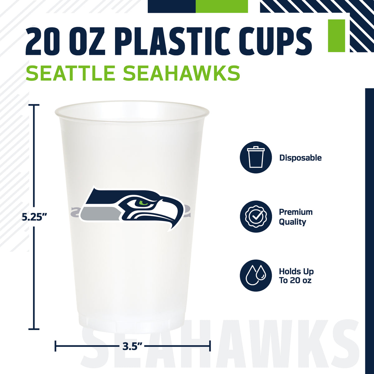 Officially Licensed Seattle Seahawks NFL Football 20 oz Plastic Cups 96 ct Bulk
