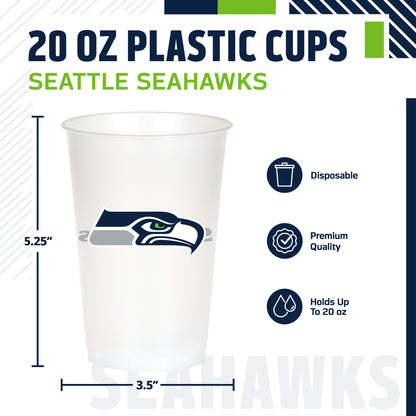 Officially Licensed Seattle Seahawks NFL Football 20 oz Plastic Cups 96 ct Bulk