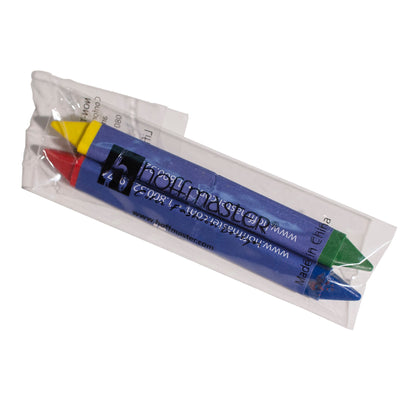 Set of colorful triangular crayons in a clear plastic package with 'hoffmaster' branding.