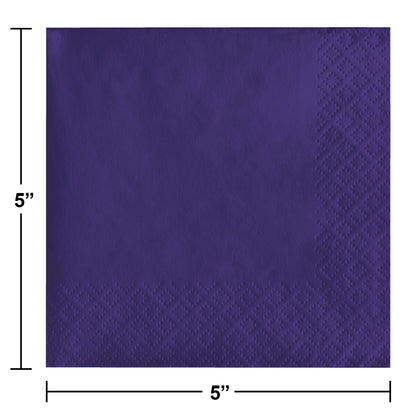 Purple 2-Ply Beverage Napkins 600 ct Dimension Image