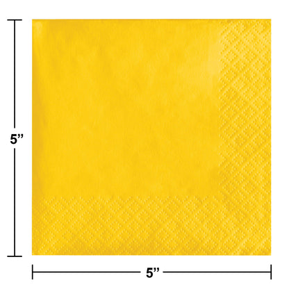 School Bus Yellow 2-Ply Beverage Napkins 1200 ct Dimension Image