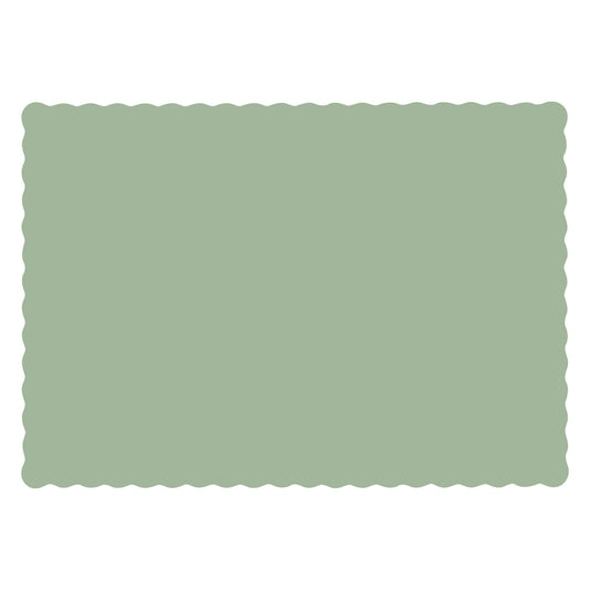 Green placemat with scalloped edge on a white background