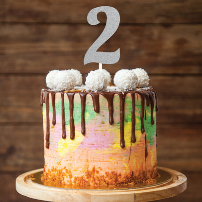 Number 2 Silver Glitter Cake Toppers 12 ct
