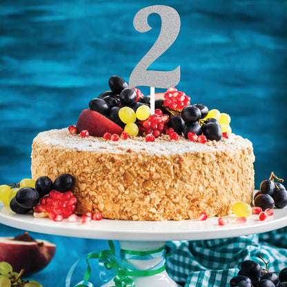 Number 2 Silver Glitter Cake Toppers 12 ct