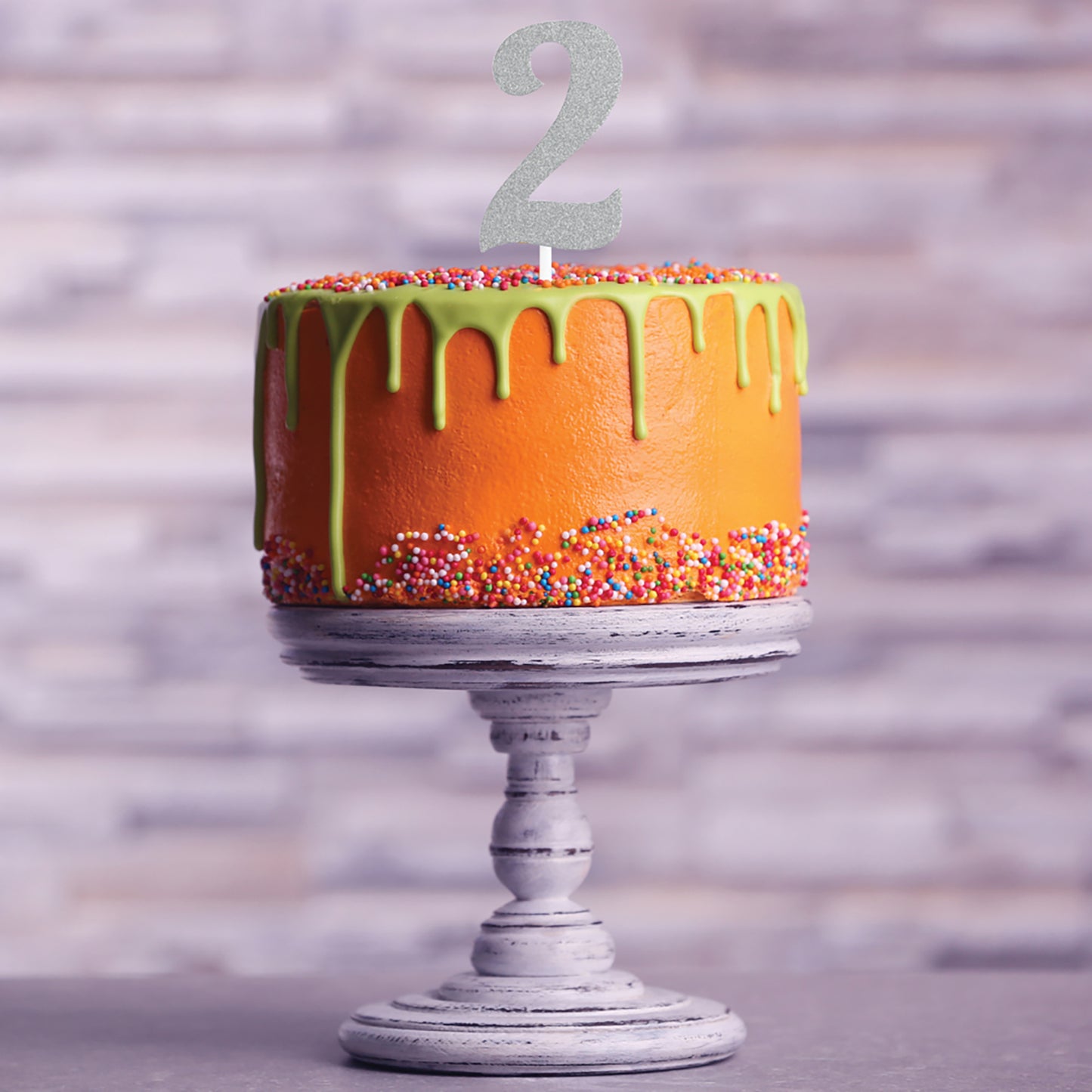 Number 2 Silver Glitter Cake Toppers 12 ct