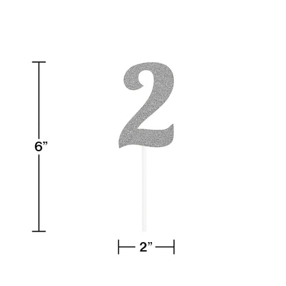 Number 2 Silver Glitter Cake Toppers 12 ct