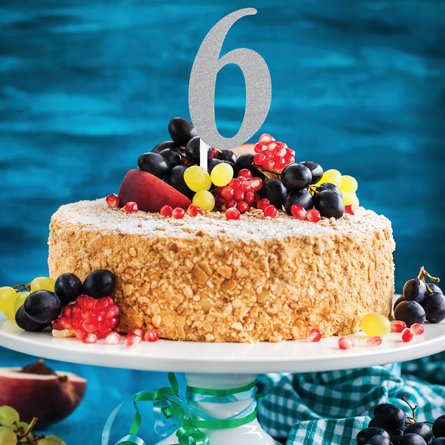 Number 6 Silver Glitter Cake Toppers 12 ct