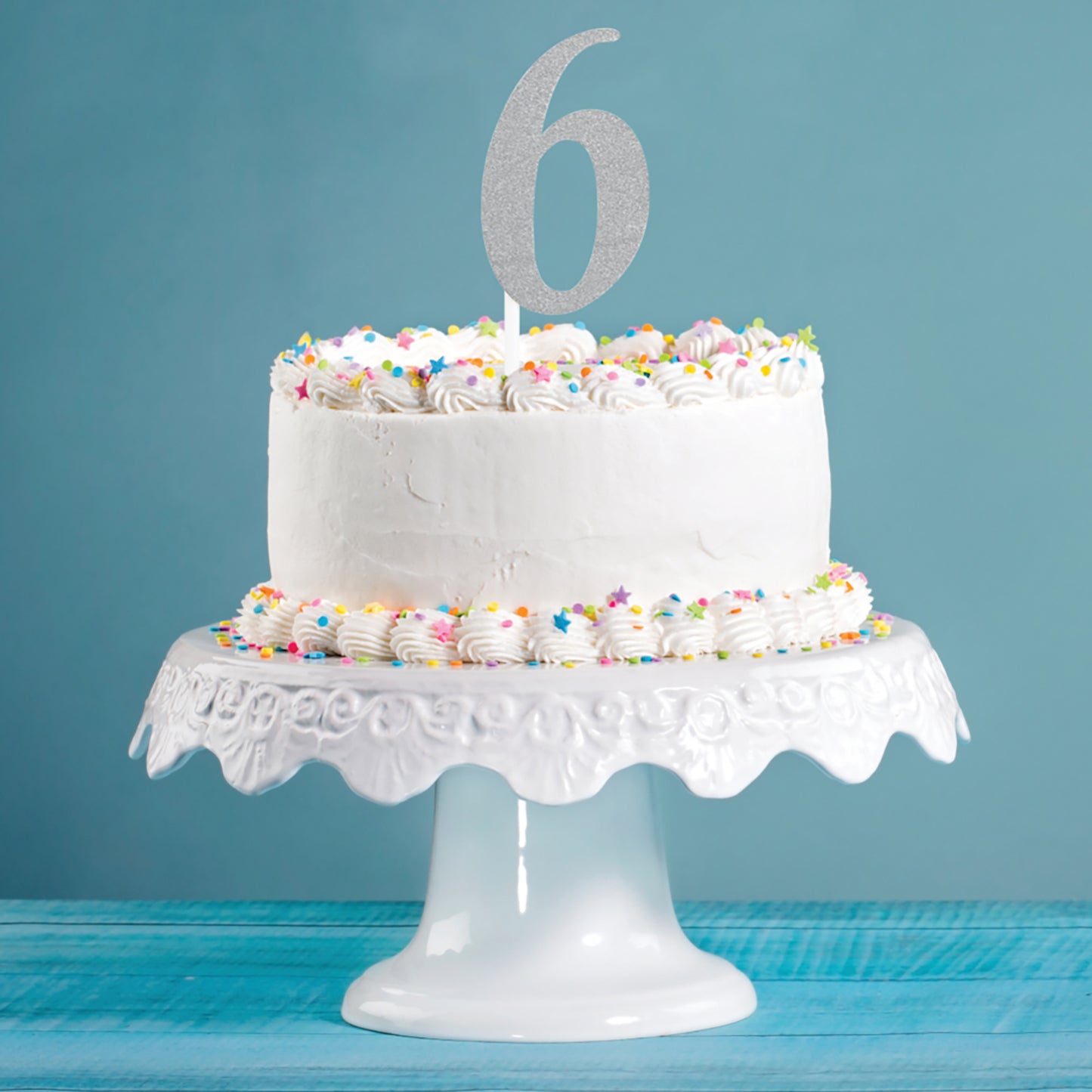 Number 6 Silver Glitter Cake Toppers 12 ct