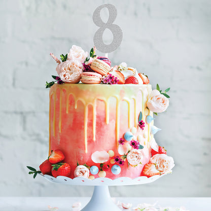 Number 8 Silver Glitter Cake Toppers 12 ct