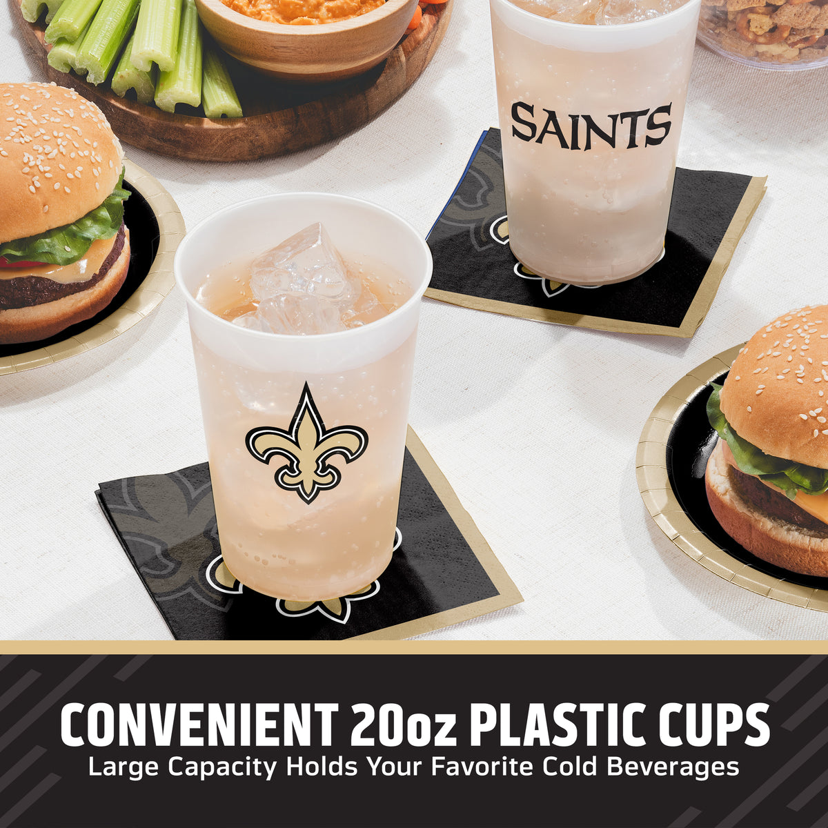 Officially Licensed New Orleans Saints NFL Football 20 oz Plastic Cups 96 ct Bulk