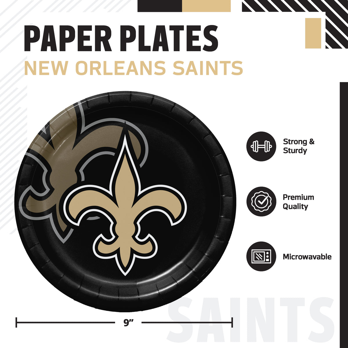 Officially Licensed New Orleans Saints NFL Football Dinner Plates 96 ct Bulk