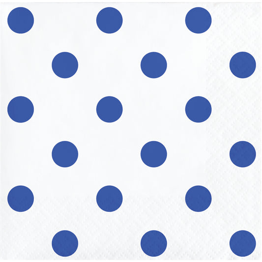Cobalt Blue Polka Dots and Stripes Beverage Napkins 192 ct
