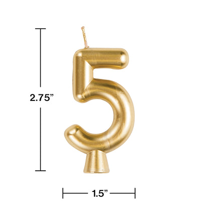 Gold Number 5 Candles 12 ct
