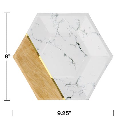 Marble Hexagon Foil Dessert Plates by Elise 48 ct