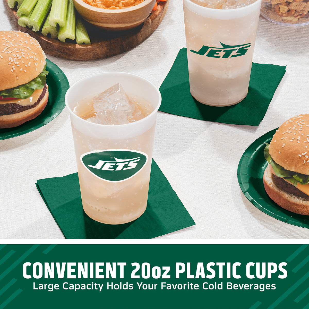 Officially Licensed New York Jets NFL Football 20 oz Plastic Cups 96 ct Bulk