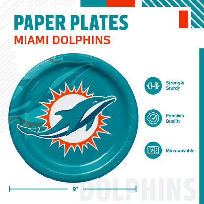 Officially Licensed Miami Dolphins NFL Football Dinner Plates 96 ct Bulk