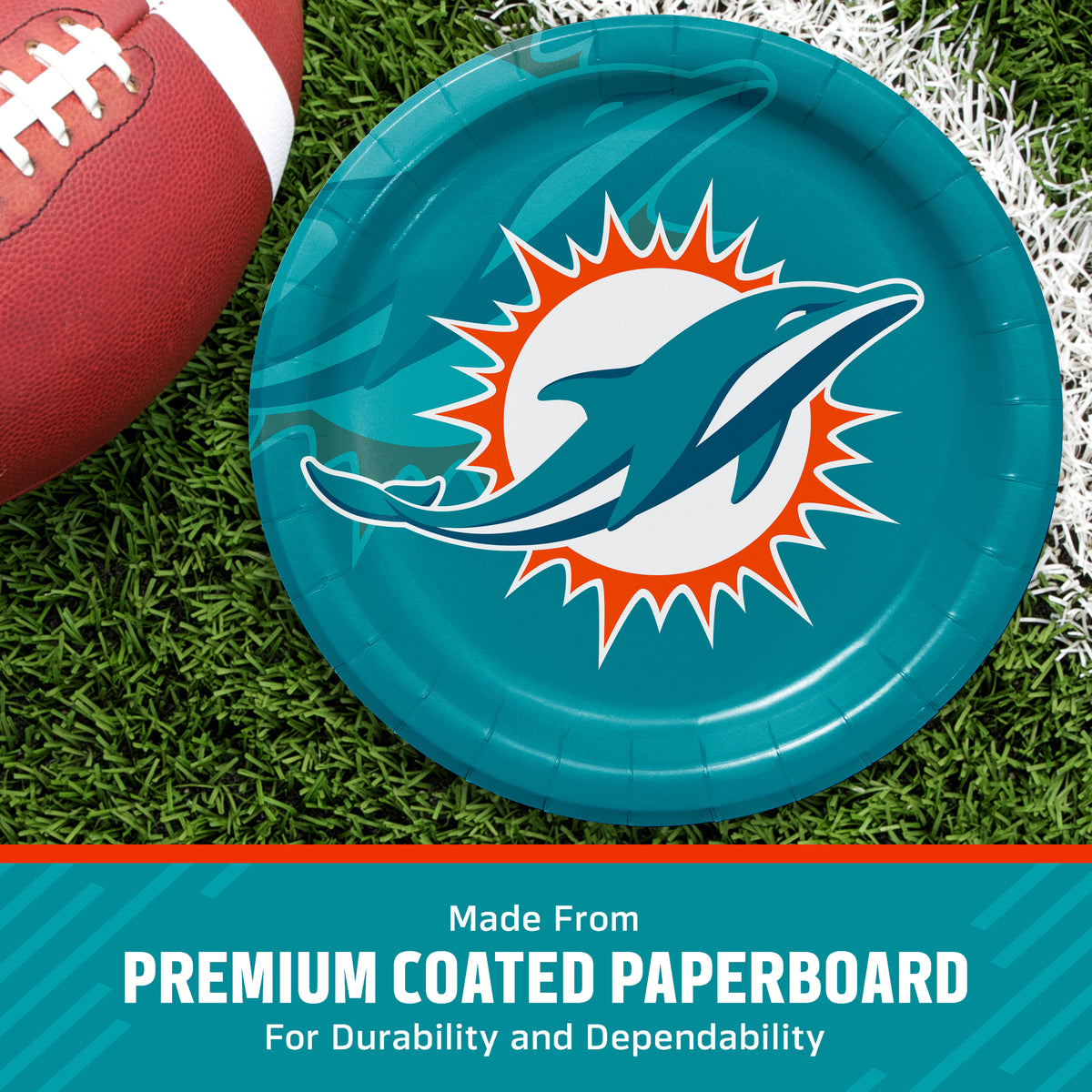 Officially Licensed Miami Dolphins NFL Football Dinner Plates 96 ct Bulk
