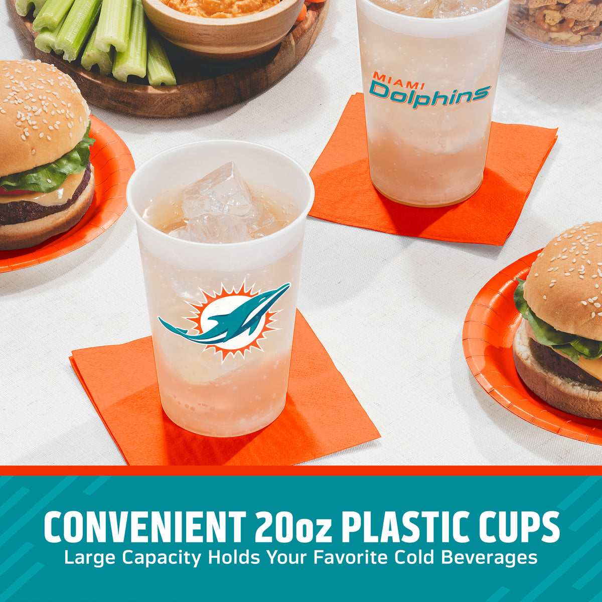 Officially Licensed Miami Dolphins NFL Football 20 oz Plastic Cups 96 ct Bulk