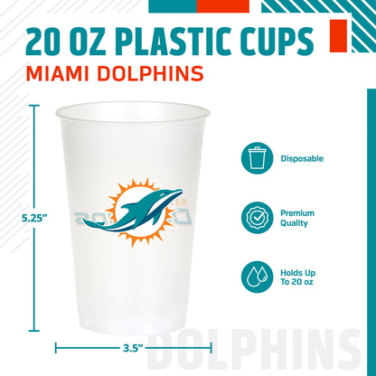 Officially Licensed Miami Dolphins NFL Football 20 oz Plastic Cups 96 ct Bulk